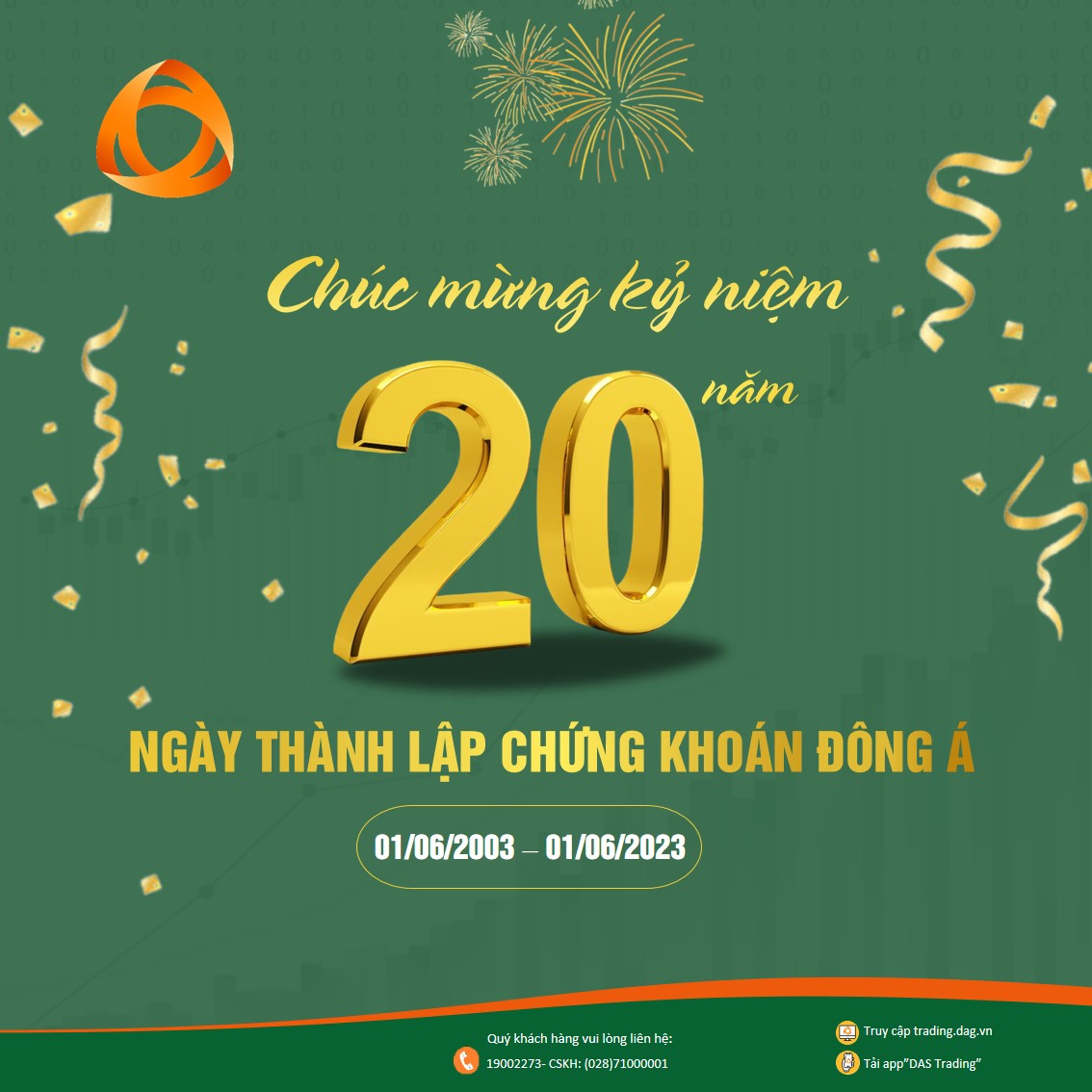 CHÚC MỪNG KỶ NIỆM 20 NĂM NGÀY THÀNH LẬP CHỨNG KHOÁN ĐÔNG Á
